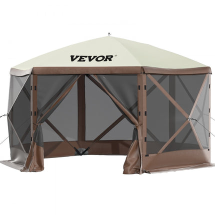 VEVOR Opvouwbaar tuinpaviljoen, 3,05 m x 3,05 m 6-zijdige pop-up campingluifeltent met gaasramen, draagbare draagtas, grondpinnen, groot tuinpaviljoen voor buitenkamperen, gazon en achtertuin