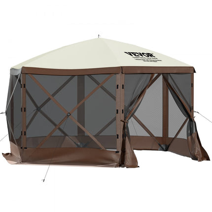 VEVOR Gazebo Tent, 12x12ft 6-zijdige pop-up campingluifeltent met gaasramen, draagbare draagtas, haringen, grote schaduwtenten voor buitenkamperen, gazon en achtertuin