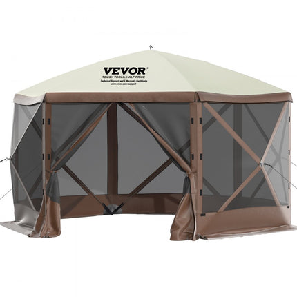 VEVOR Gazebo Tent, 12x12ft 6-zijdige pop-up campingluifeltent met gaasramen, draagbare draagtas, haringen, grote schaduwtenten voor buitenkamperen, gazon en achtertuin