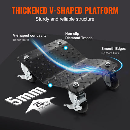 VEVOR draagbare bandenwagen 2 stuks 1400kg laadbare noodwagen voor elektrische voertuigen 4-wielige bandenwagen Zware mobiele trolley Stalen kar Bandenhouder Geschikt voor auto's, motorfietsen, pick-ups, enz.