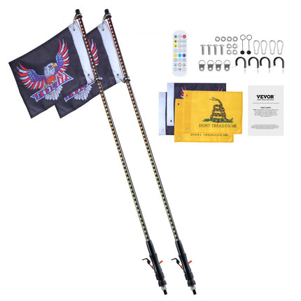 VEVOR LED zweeplamp 2 stuks RGB antennelamp vlag afstandsbediening app 122cm