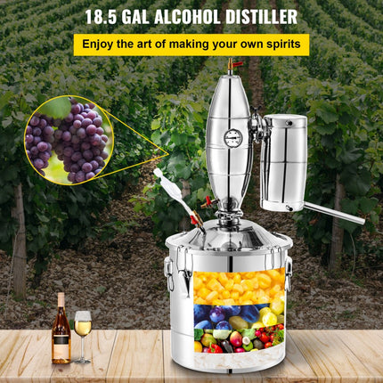 VEVOR Distilleerder 70 L Multifunctionele Water Distilleer Moonshine Still Distiller Afmetingen Gistingstank 45x45 cm Kan Worden