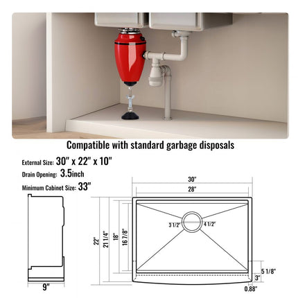 VEVOR Boerderijkeukenspoelbak, ingebouwde spoelbak 304 roestvrij staal, ingebouwde spoelbak met snijplank en afdruipmand en zeef, huishoudelijke spoelbak enkele kom 762 x 558,8 x 228,6 mm keukenwerkstation