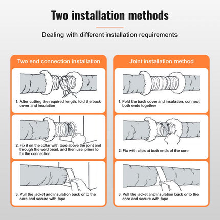 VEVOR aluminium flexibele slang 7620 mm lange ventilatieslang Φ130 mm aluminium flexibele buis luchtkanaal R-4.2 thermische weerstandswaarde 25 mm buisdikte aluminium buisslang Owens Corning isolatie wollen luchtkanalen