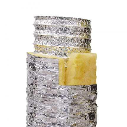 VEVOR aluminium flexibele slang 7620 mm lange ventilatieslang Φ130 mm aluminium flexibele buis luchtkanaal R-4.2 thermische weerstandswaarde 25 mm buisdikte aluminium buisslang Owens Corning isolatie wollen luchtkanalen