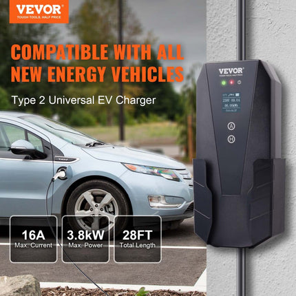 VEVOR Laadkabel Automatische EV-oplader met LCD-scherm 3,68 kW elektrische voertuigen EV-oplaadkabel Type 2 (IEC62196) Cee 7/7-stekker 16A 1-fase