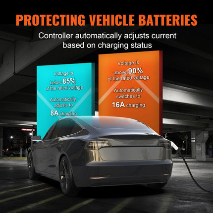 VEVOR Laadkabel Automatische EV-oplader met LCD-scherm 3,68 kW elektrische voertuigen EV-oplaadkabel Type 2 (IEC62196) Cee 7/7-stekker 16A 1-fase