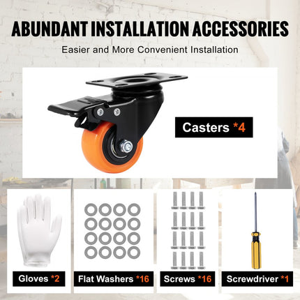 VEVOR meubelwielen set van 4 zwenkwielen PVC φ50,8 mm wielen 272 kg draagvermogen transportwielen met dubbele kogellagers bakwielen 360° draaibaar zware wielen voor woningen kantoren studio's fabrieken