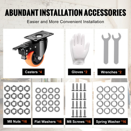 VEVOR meubelwielen set van 4 zwenkwielen PVC φ76,2 mm wielen 454 kg draagvermogen transportwielen met A/B-rem bakwielen 360° draaibaar zware wielen voor huizen kantoren studio's fabrieken