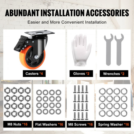 VEVOR meubelwielen set van 4 zwenkwielen PVC φ101,6 mm wielen 635 kg draagvermogen transportwielen met A/B-rem bakwielen 360° draaibaar zware wielen voor huizen kantoren studio's fabrieken