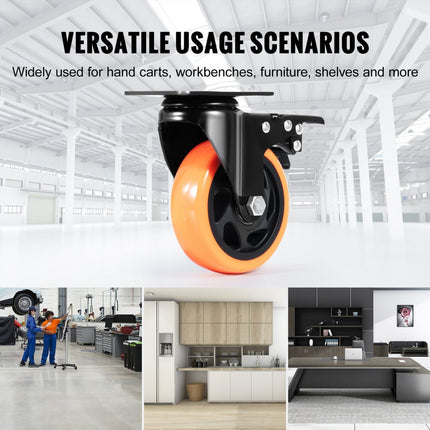 VEVOR meubelwielen set van 4 zwenkwielen PVC φ101,6 mm wielen 635 kg draagvermogen transportwielen met A/B-rem bakwielen 360° draaibaar zware wielen voor huizen kantoren studio's fabrieken