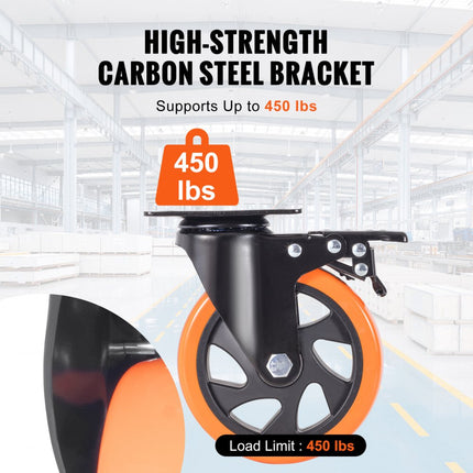 VEVOR meubelwielen set van 4 zwenkwielen PVC φ127mm wielen 816kg draagvermogen transportwielen met A/B-rem bakwielen 360° draaibaar zware wielen voor huizen kantoren studio's fabrieken