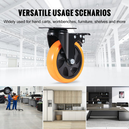 VEVOR meubelwielen set van 4 zwenkwielen PVC φ127mm wielen 816kg draagvermogen transportwielen met A/B-rem bakwielen 360° draaibaar zware wielen voor huizen kantoren studio's fabrieken