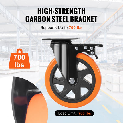 VEVOR meubelwielen set van 4 zwenkwielen PVC φ152,4 mm wielen 1.270 kg draagvermogen transportwielen met A/B-rem bakwielen 360° draaibaar zware wielen voor woningen kantoren studio's fabrieken
