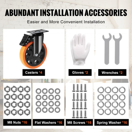 VEVOR meubelwielen set van 4 zwenkwielen PVC φ152,4 mm wielen 1.270 kg draagvermogen transportwielen met A/B-rem bakwielen 360° draaibaar zware wielen voor woningen kantoren studio's fabrieken