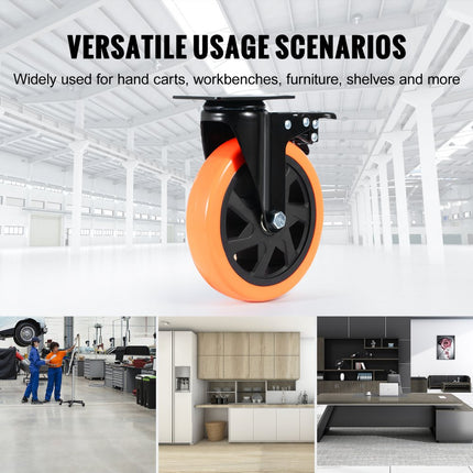 VEVOR meubelwielen set van 4 zwenkwielen PVC φ152,4 mm wielen 1.270 kg draagvermogen transportwielen met A/B-rem bakwielen 360° draaibaar zware wielen voor woningen kantoren studio's fabrieken