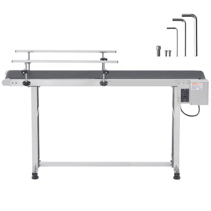 VEVOR transportband 1498,6 x 398,8 mm transporttafel gemotoriseerde transportband voor inkjetcoderingstoepassingen aangedreven PVC-band antistatisch instelbare snelheid (dubbele leuning)
