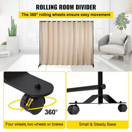 VEVOR Gordijn Verdeler Stand, 8 x 10 ft Vrijstaande Scheidingswand met 4 Wielen, Aluminium Frame, Cerduisteringsgordijn Oxford Tas, Uitbreidbare Partitie Privacyscherm voor Kantoor Conferentie, Beige