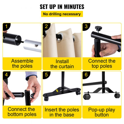 VEVOR Gordijn Verdeler Stand, 8 x 10 ft Vrijstaande Scheidingswand met 4 Wielen, Aluminium Frame, Cerduisteringsgordijn Oxford Tas, Uitbreidbare Partitie Privacyscherm voor Kantoor Conferentie, Beige