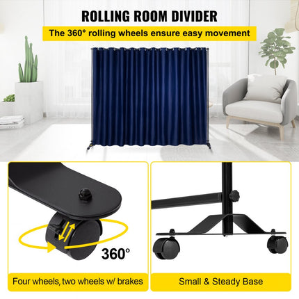 VEVOR Gordijn Verdeler Stand, 8 x 10 ft Vrijstaande Scheidingswand met 4 Wielen, Aluminium Frame, Cerduisteringsgordijn Oxford Tas, Uitbreidbare Partitie Privacyscherm voor Kantoor Conferentie Marine