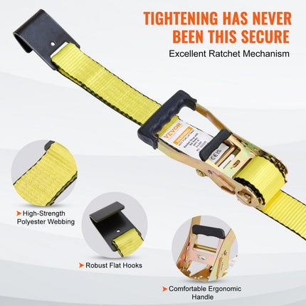 VEVOR Set van 10 spanbanden Spanband van 0,05 x 9 m 4536 kg spanband met ratel polyester band haakbevestigingsband van koolstofstaal spanband met ratel ideaal voor motorfietsen fietsen kajaks UTV boten ATV
