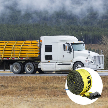 VEVOR Lierriemen 96 x 94 mm 2,7T Draagvermogen 8,2T Breeksterkte Vrachtwagenriemen met platte haak Flatbed-sjorriemen Lastcontrole voor aanhangwagens Boerderijen Reddingen Boombeschermers Geel (4 stuks)