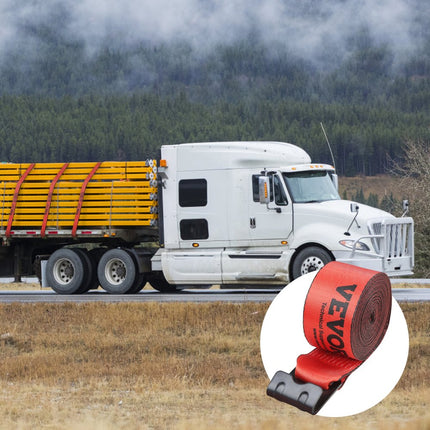 VEVOR Lierriemen, 4" x 30', 6000 lbs laadvermogen, 18000 lbs breeksterkte, vrachtwagenriemen met platte haak, lastcontrole voor aanhangwagens, boerderijen, reddingsacties, boombeschermers, rood (10 stuks)