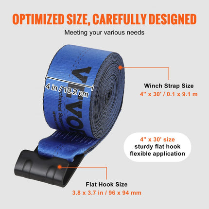 VEVOR Lierriemen, 4" x 30', 6000 lbs laadvermogen, 18000 lbs breeksterkte, vrachtwagenriemen met platte haak, voor aanhangwagens, boerderijen, reddingen, boombeschermers, blauw (10 stuks)