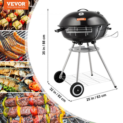 VEVOR Kettle houtskoolgrill kogelgrill 56 cm draagbaar, barbecue kogelgrill met deksel, heerlijke BBQ, picknickgrill met groot grilloppervlak, houtskool, zwart, 63 x 82 x 88 cm houtskool ronde grill reizen