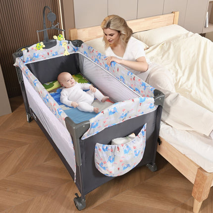 VEVOR babybedje bijzetbed baby oprolbaar 4 in 1, 926 x 598 x 692 mm reisbedcombinatieset 35 kg max. draagvermogen, babyreisbed met klamboe en dierenspeelgoed en haken, praktische wieg
