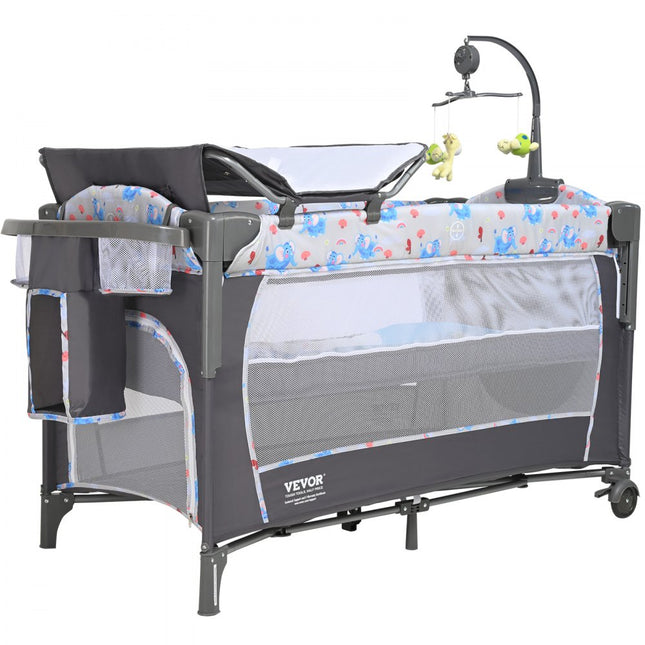 VEVOR babybedje bijzetbed baby oprolbaar 4 in 1, 926 x 598 x 692 mm reisbedcombinatieset 35 kg max. draagvermogen, babyreisbed met klamboe en dierenspeelgoed en haken, praktische wieg