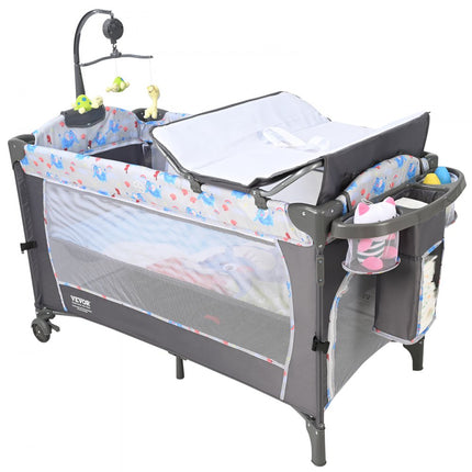 VEVOR babybedje bijzetbed baby oprolbaar 4 in 1, 926 x 598 x 692 mm reisbedcombinatieset 35 kg max. draagvermogen, babyreisbed met klamboe en dierenspeelgoed en haken, praktische wieg