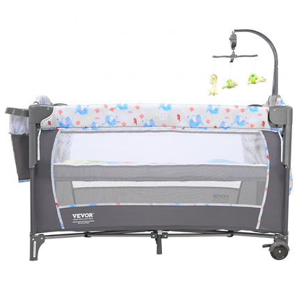 VEVOR babybedje bijzetbed baby oprolbaar 4 in 1, 926 x 598 x 692 mm reisbedcombinatieset 35 kg max. draagvermogen, babyreisbed met klamboe en dierenspeelgoed en haken, praktische wieg