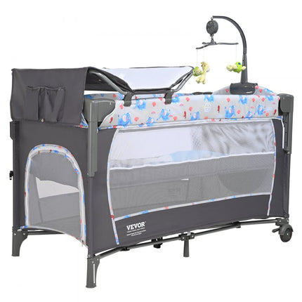 VEVOR babybedje bijzetbed baby oprolbaar 4 in 1, 926 x 598 x 692 mm reisbedcombinatieset 35 kg max. draagvermogen, babyreisbed met klamboe en dierenspeelgoed en haken, praktische wieg