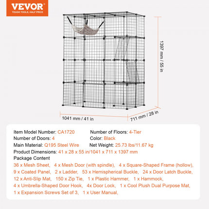 VEVOR 4-laags kattenkooi kattenbehuizing metalen draadkooi 1041x711x1397mm