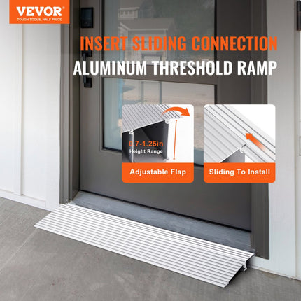 VEVOR Deurdrempelhelling 7,3" x 34" x 1" Rolstoelhelling 800 lbs Laadvermogen Toegangshelling van aluminiumlegering Stoeprand Modulair ontwerp Drempelhelling Antislip aluminium oprit