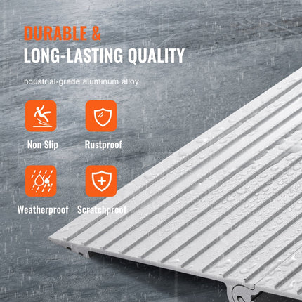VEVOR Deurdrempelhelling 7,3" x 34" x 1" Rolstoelhelling 800 lbs Laadvermogen Toegangshelling van aluminiumlegering Stoeprand Modulair ontwerp Drempelhelling Antislip aluminium oprit