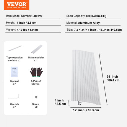 VEVOR Deurdrempelhelling 7,3" x 34" x 1" Rolstoelhelling 800 lbs Laadvermogen Toegangshelling van aluminiumlegering Stoeprand Modulair ontwerp Drempelhelling Antislip aluminium oprit