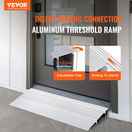 VEVOR Instaphelling 12" x 34" x 2" Rolstoelhelling 800 lbs Laadvermogen Toegangshelling van aluminiumlegering Stoeprand Modulair ontwerp Drempelhelling Antislip aluminium oprit