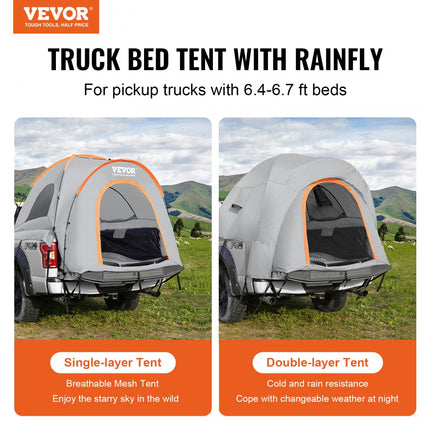 VEVOR Daktent Vrachtwagentent 200 x 165 x 170 cm, dubbellaagse tent Buiten Pickup Truck Tent Truck Bed Tent Outdoor Familie Camping Reizen Autotent, Waterdichte Autodaktent Achtertent Draagtas