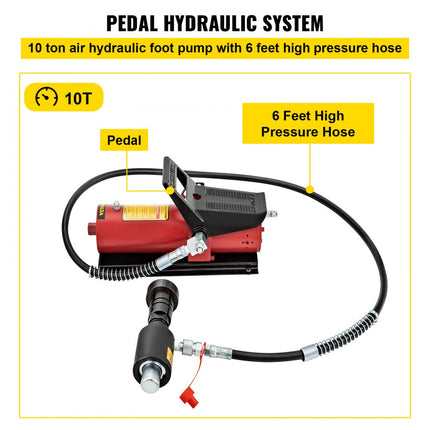 VEVOR hydraulische uitlaatpijpexpander maat 1-5/8" tot 4-1/4", 10T pedaalpomp inbegrepen met 4 matrijzen, 2 opbergkoffers voor koperen aluminium pijpen in autoreparatie