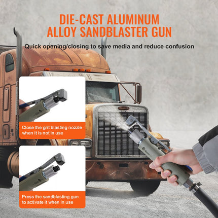VEVOR Mobiel zandstraalapparaat 18,92 l Zandstraalsysteem 243,84 cm Werkslang Zandstraalapparaat 60-110 PSI Werkdruk Ideaal voor het verwijderen van roest, verf, vlekken en het polijsten van grote oppervlakken