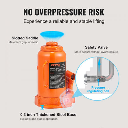 VEVOR 20T Stamp Jack Fles Jack Hydraulische Jack Stamp Jack voor Auto SUV 240-450mm Compact Jack Auto Jack Draagbare Hydraulische Cilinder Hydraulische Jack Orange Stamp Jack