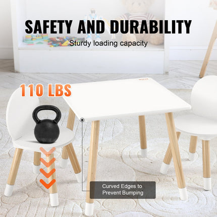 VEVOR kinderzitgroep kindertafel, 2 kinderstoelen 1 tafel kinderzitgroep van grenenhout, kindertafelset, stal kindermeubel zitje voor kinderen, meisjes, jongens, speelkamer kindermeubelset wit