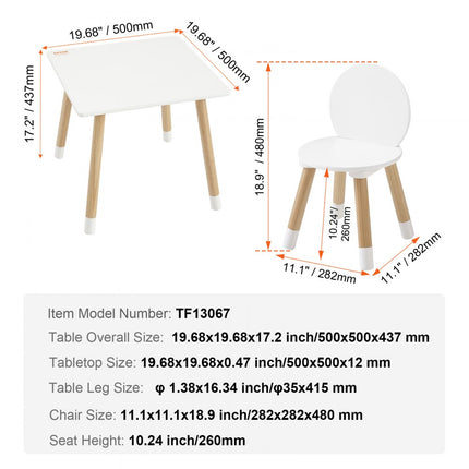 VEVOR kinderzitgroep kindertafel, 2 kinderstoelen 1 tafel kinderzitgroep van grenenhout, kindertafelset, stal kindermeubel zitje voor kinderen, meisjes, jongens, speelkamer kindermeubelset wit