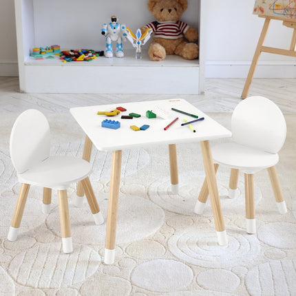 VEVOR kinderzitgroep kindertafel, 2 kinderstoelen 1 tafel kinderzitgroep van grenenhout, kindertafelset, stal kindermeubel zitje voor kinderen, meisjes, jongens, speelkamer kindermeubelset wit