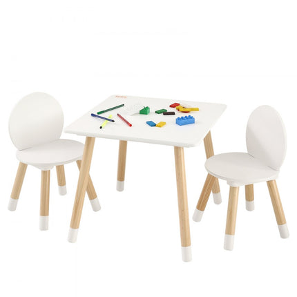 VEVOR kinderzitgroep kindertafel, 2 kinderstoelen 1 tafel kinderzitgroep van grenenhout, kindertafelset, stal kindermeubel zitje voor kinderen, meisjes, jongens, speelkamer kindermeubelset wit