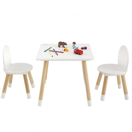 VEVOR kinderzitgroep kindertafel, 2 kinderstoelen 1 tafel kinderzitgroep van grenenhout, kindertafelset, stal kindermeubel zitje voor kinderen, meisjes, jongens, speelkamer kindermeubelset wit