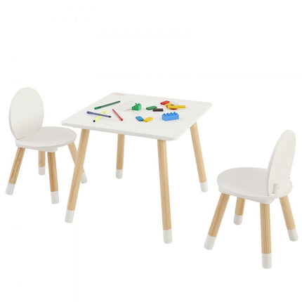 VEVOR kinderzitgroep kindertafel, 2 kinderstoelen 1 tafel kinderzitgroep van grenenhout, kindertafelset, stal kindermeubel zitje voor kinderen, meisjes, jongens, speelkamer kindermeubelset wit