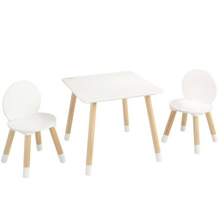 VEVOR kinderzitgroep kindertafel, 2 kinderstoelen 1 tafel kinderzitgroep van grenenhout, kindertafelset, stal kindermeubel zitje voor kinderen, meisjes, jongens, speelkamer kindermeubelset wit
